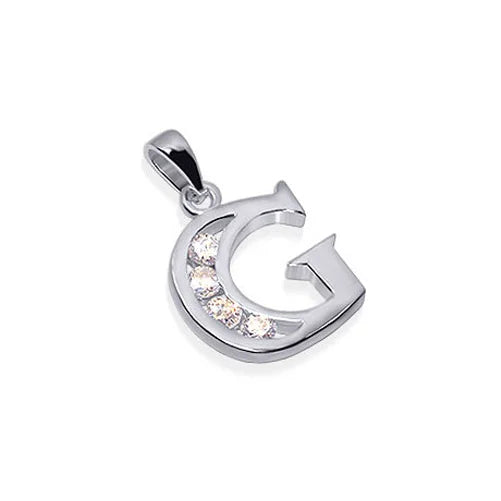 Round Cubic Zirconia .925 Sterling Silver Personalized Initial Pendant