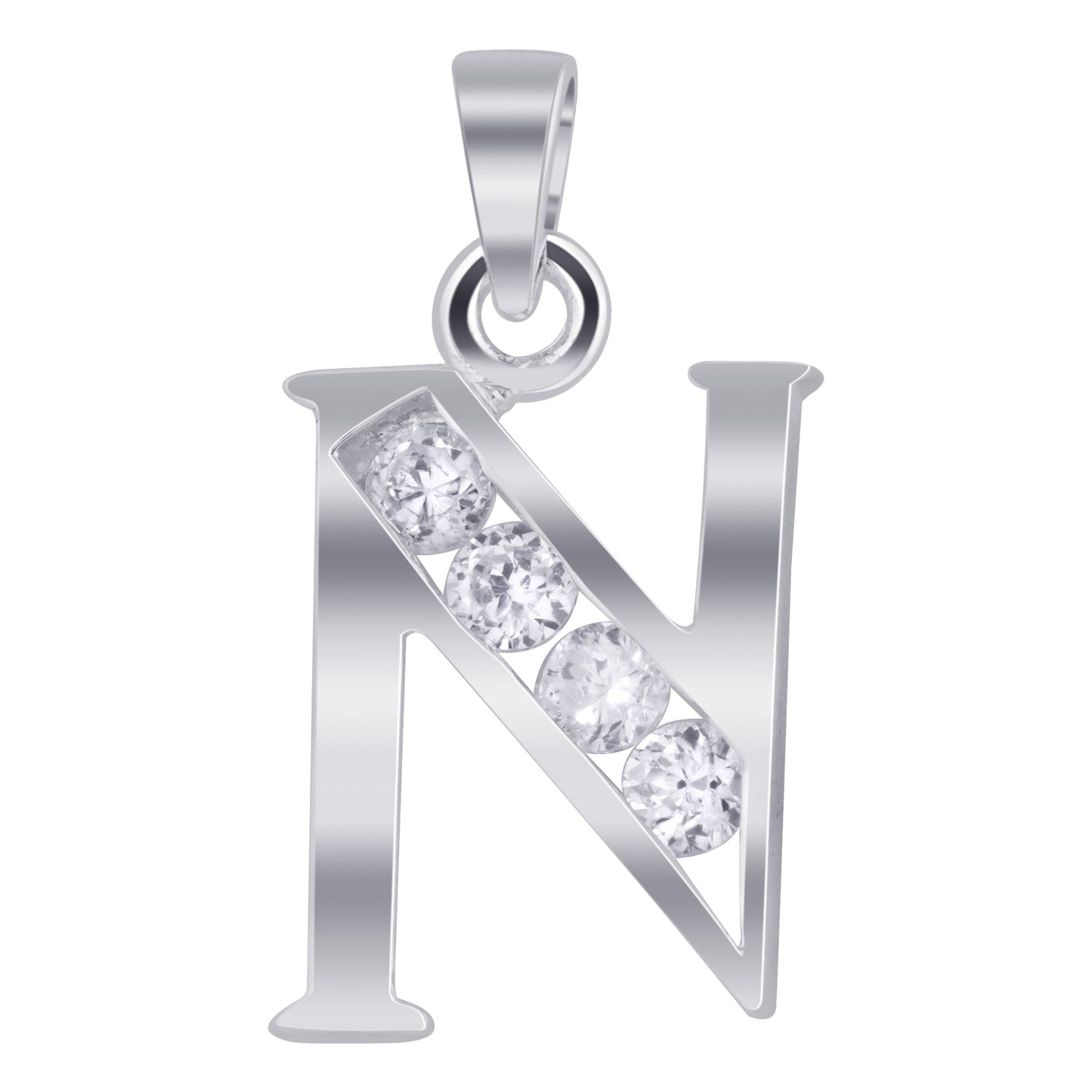 Round Cubic Zirconia .925 Sterling Silver Personalized Initial Pendant