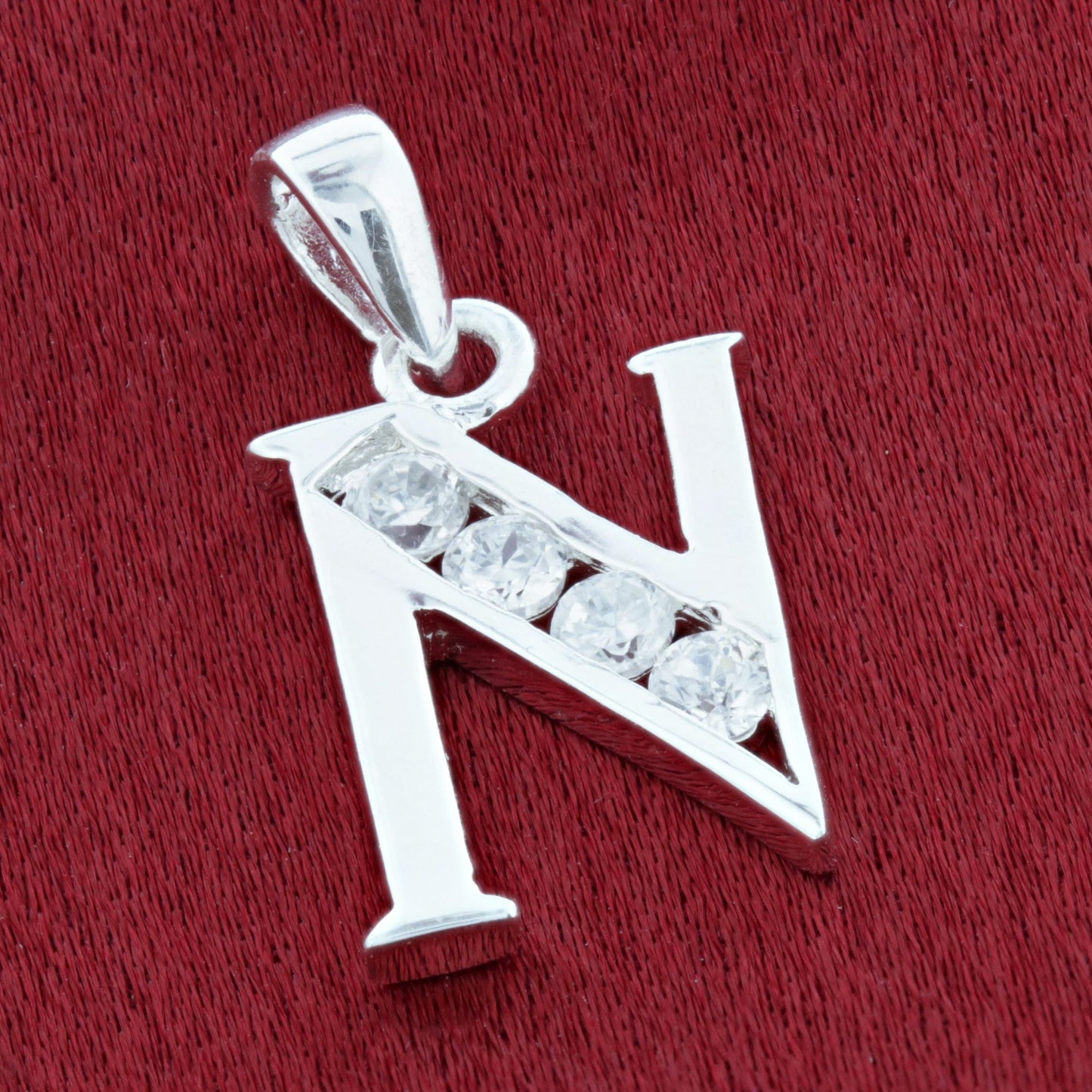 Round Cubic Zirconia .925 Sterling Silver Personalized Initial Pendant