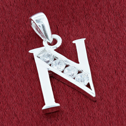 Round Cubic Zirconia .925 Sterling Silver Personalized Initial Pendant
