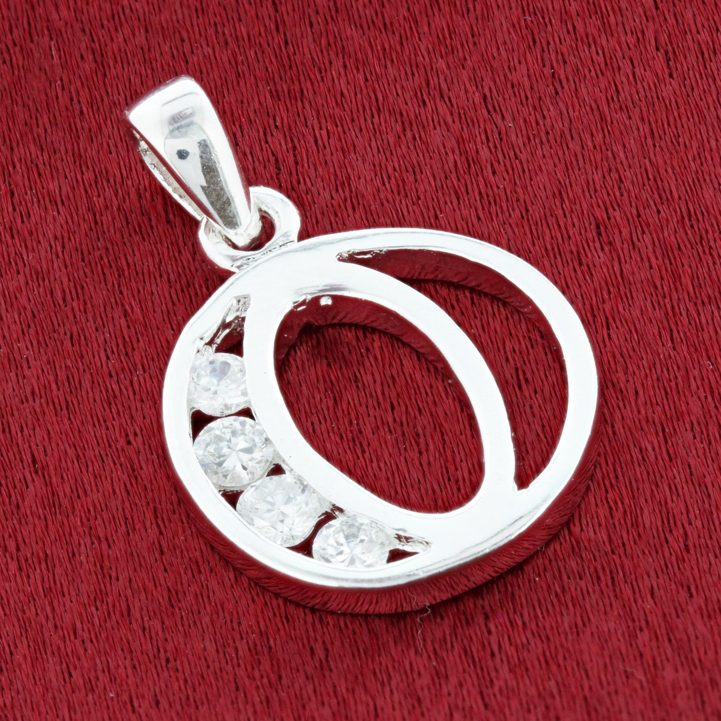 Round Cubic Zirconia .925 Sterling Silver Personalized Initial Pendant