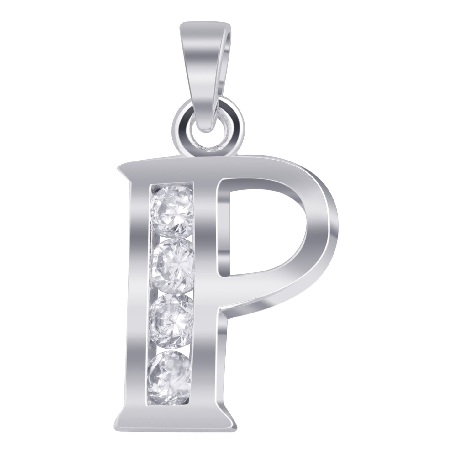 Round Cubic Zirconia .925 Sterling Silver Personalized Initial Pendant