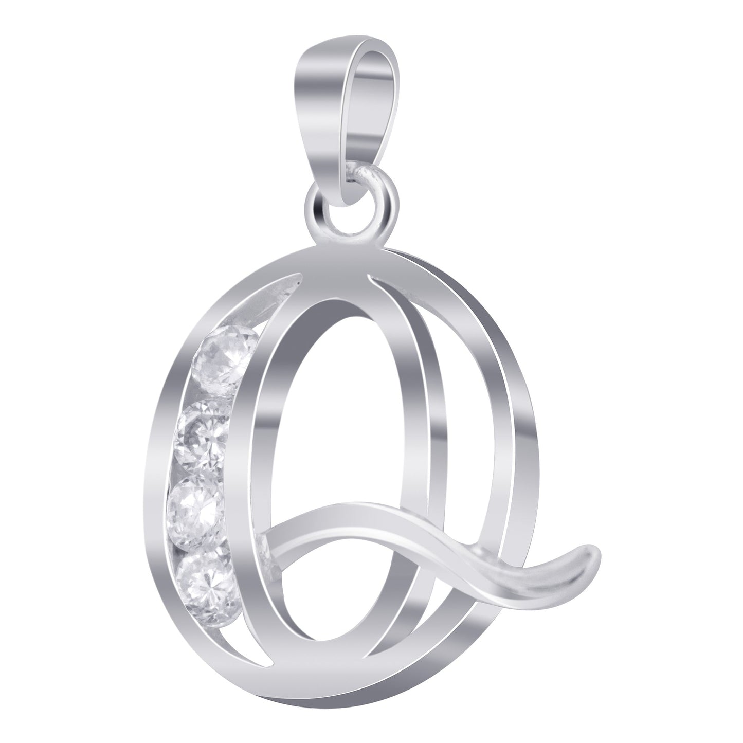 Round Cubic Zirconia .925 Sterling Silver Personalized Initial Pendant