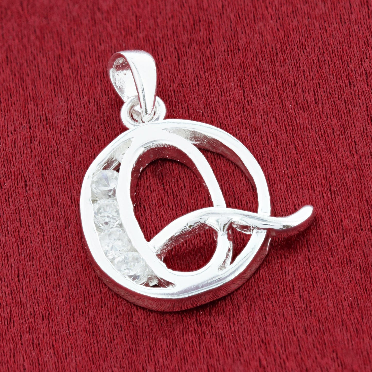 Round Cubic Zirconia .925 Sterling Silver Personalized Initial Pendant