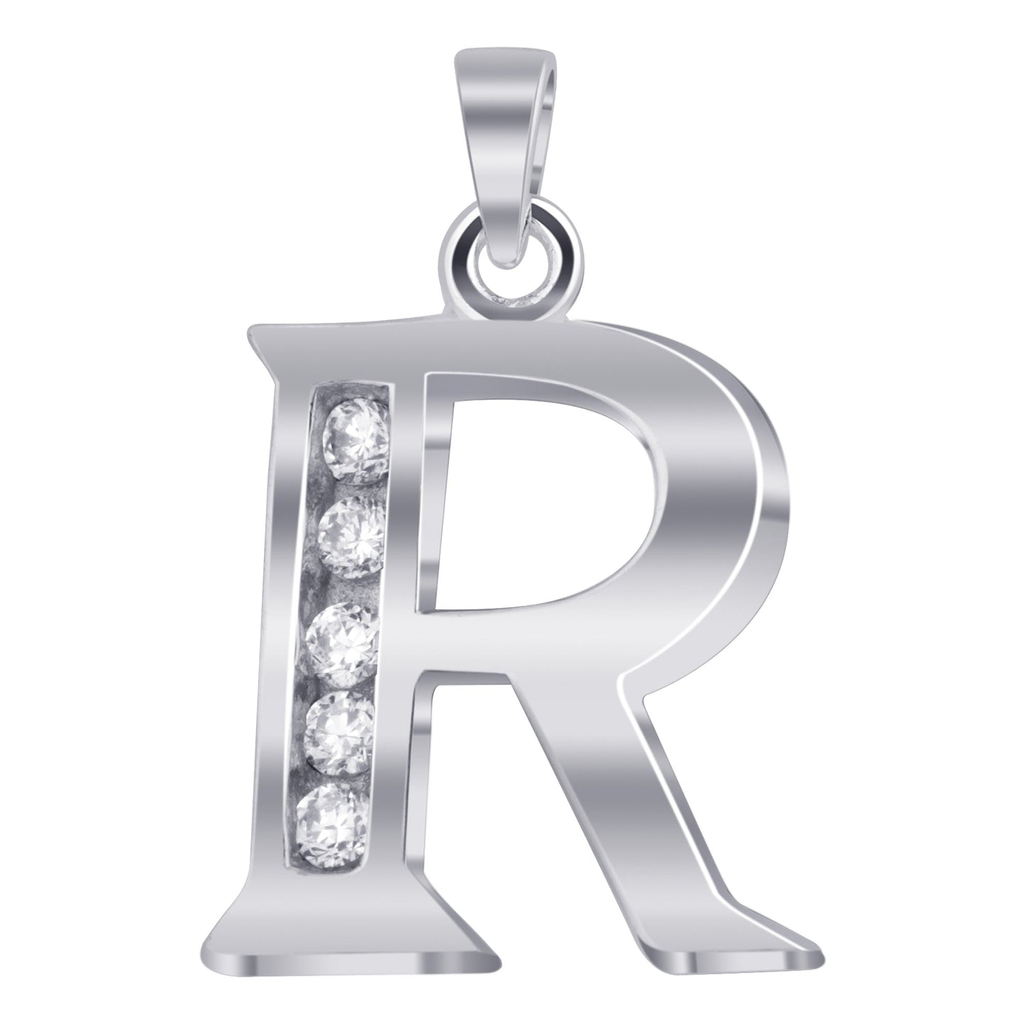 Round Cubic Zirconia .925 Sterling Silver Personalized Initial Pendant