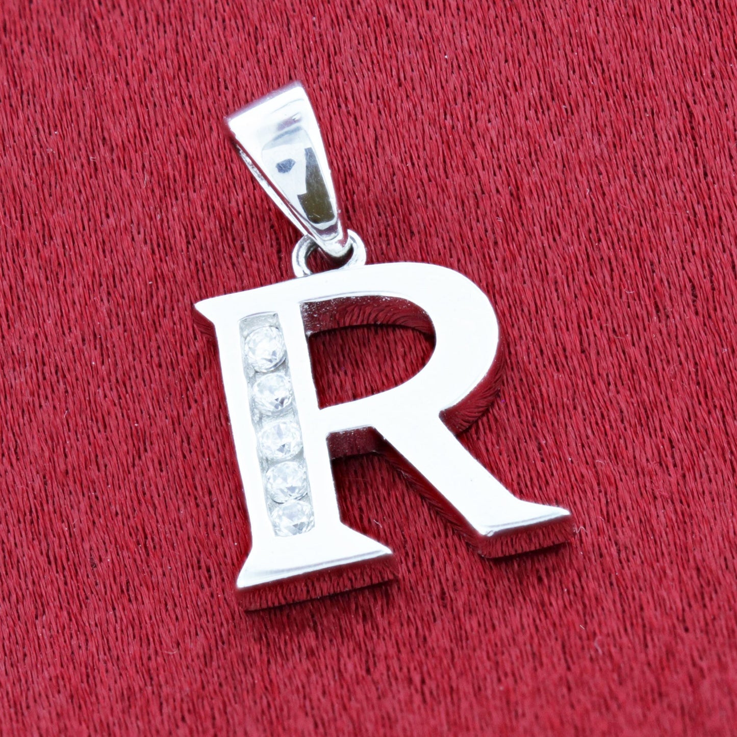 Round Cubic Zirconia .925 Sterling Silver Personalized Initial Pendant