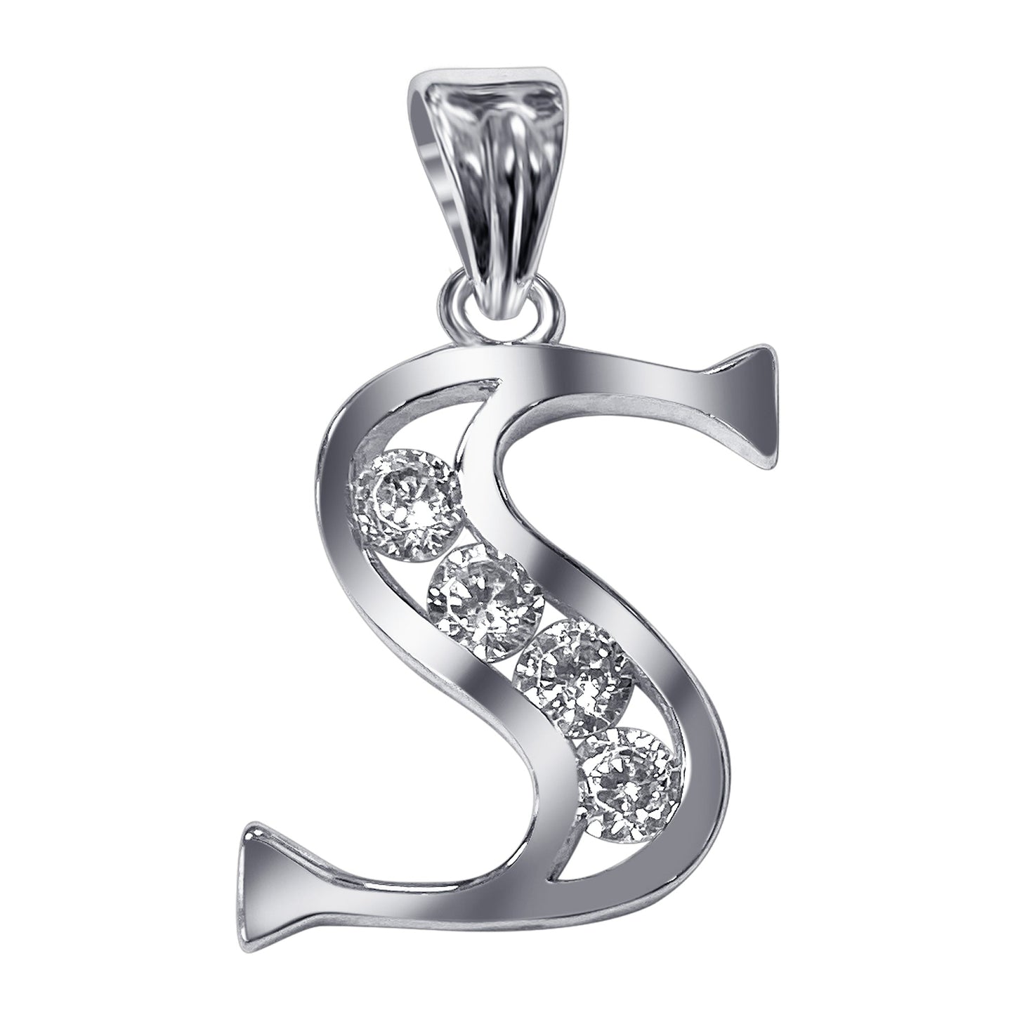 Round Cubic Zirconia .925 Sterling Silver Personalized Initial Pendant