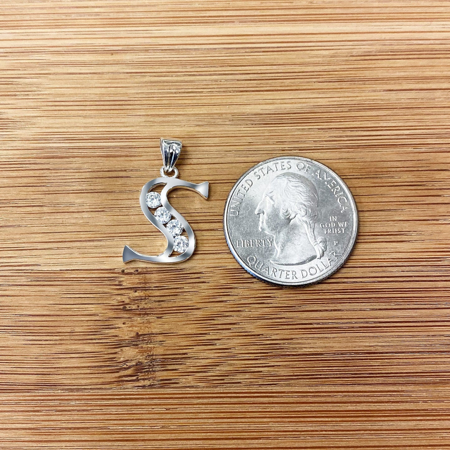 Round Cubic Zirconia .925 Sterling Silver Personalized Initial Pendant
