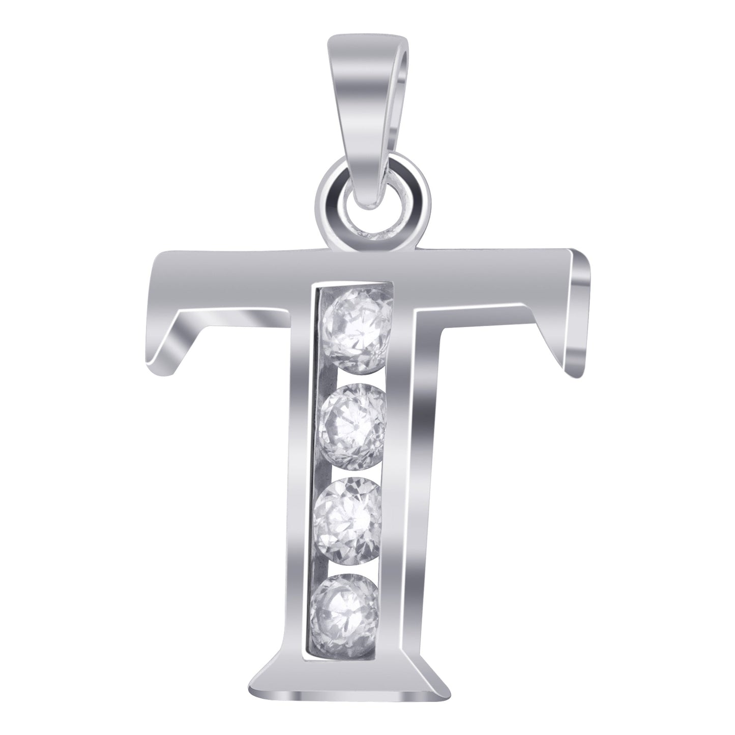 Round Cubic Zirconia .925 Sterling Silver Personalized Initial Pendant