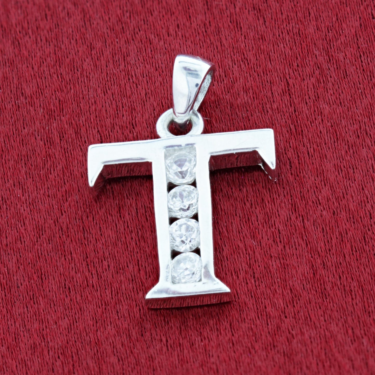 Round Cubic Zirconia .925 Sterling Silver Personalized Initial Pendant