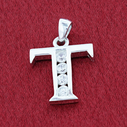 Round Cubic Zirconia .925 Sterling Silver Personalized Initial Pendant