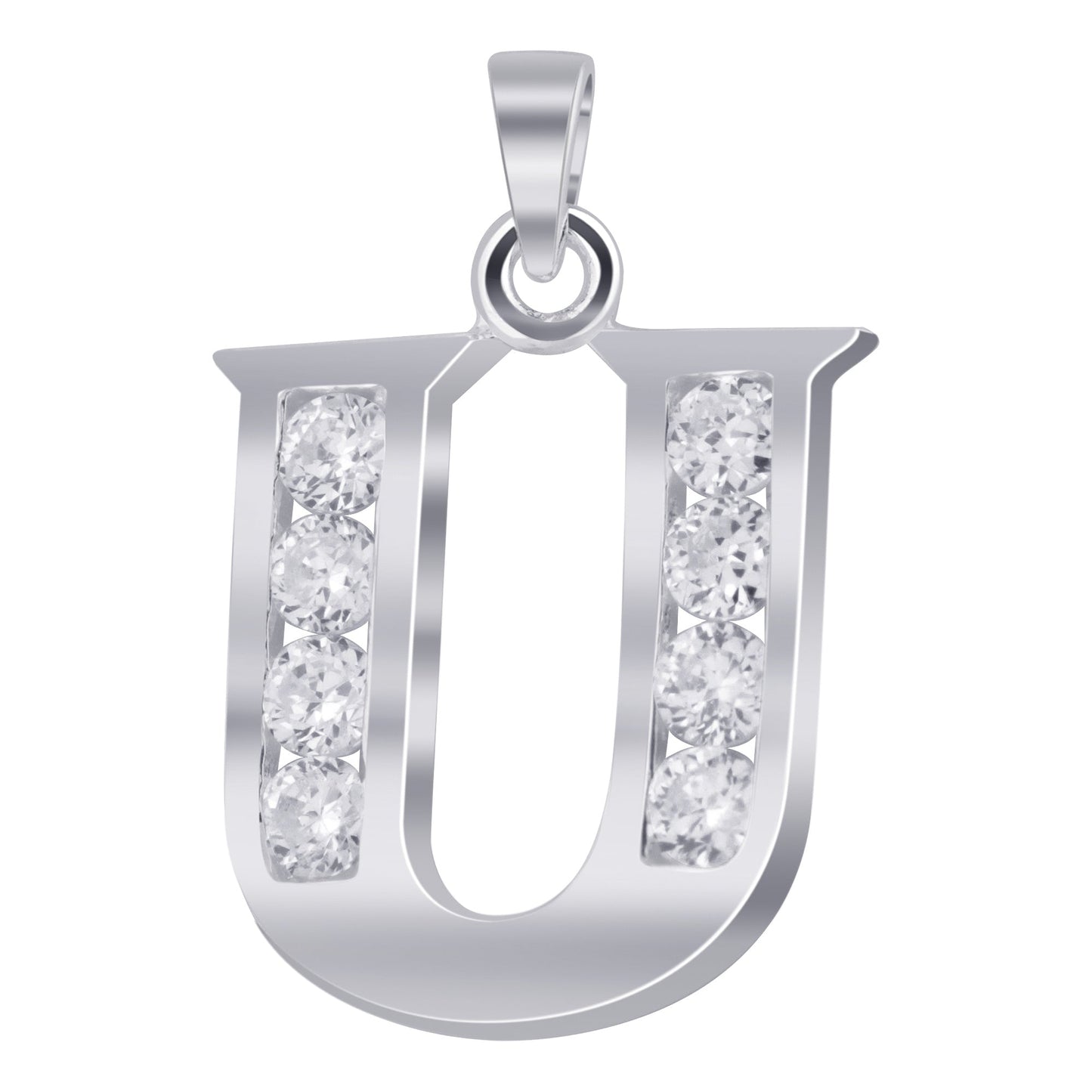 Round Cubic Zirconia .925 Sterling Silver Personalized Initial Pendant