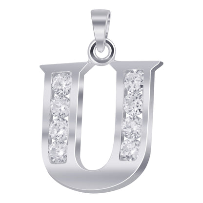 Round Cubic Zirconia .925 Sterling Silver Personalized Initial Pendant