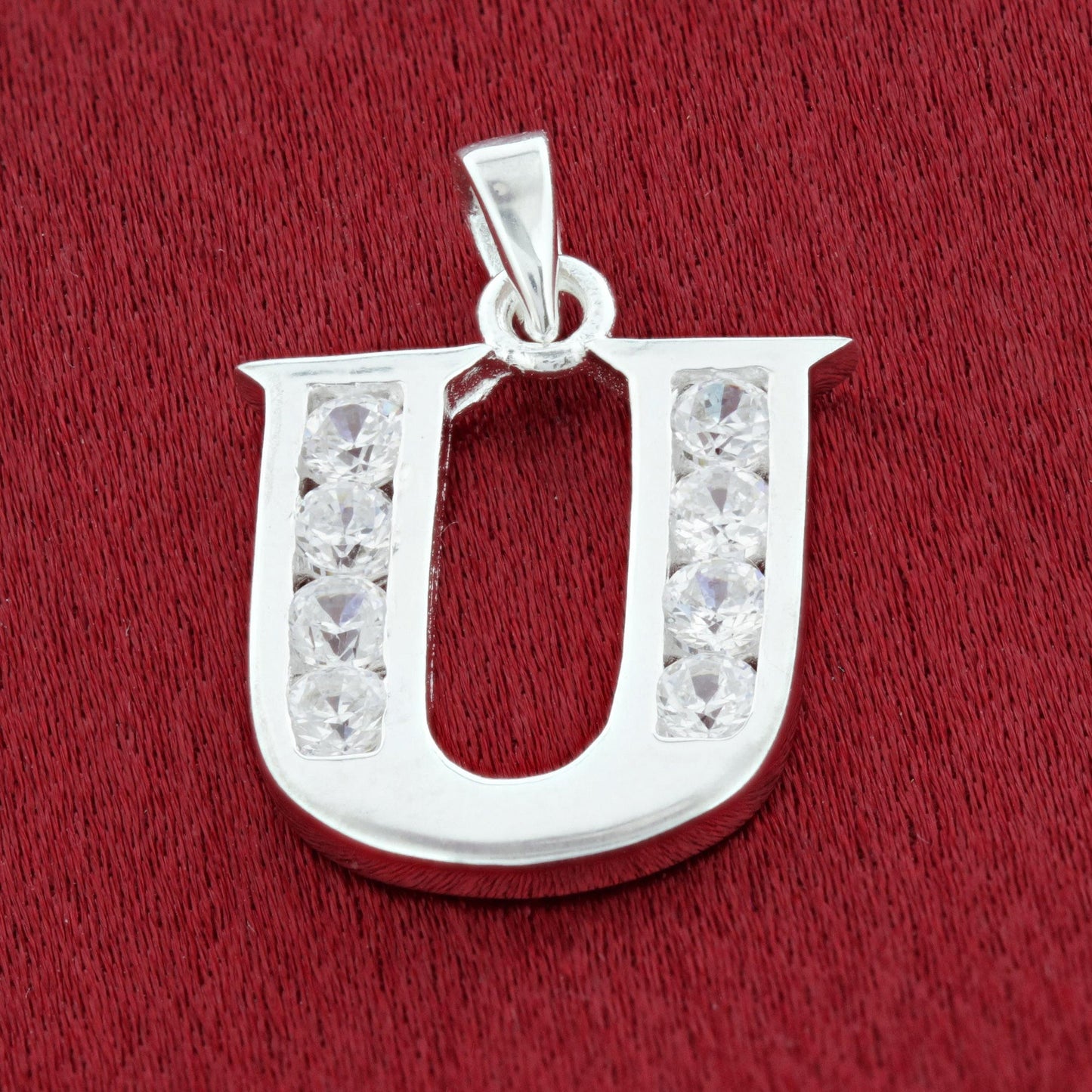 Round Cubic Zirconia .925 Sterling Silver Personalized Initial Pendant