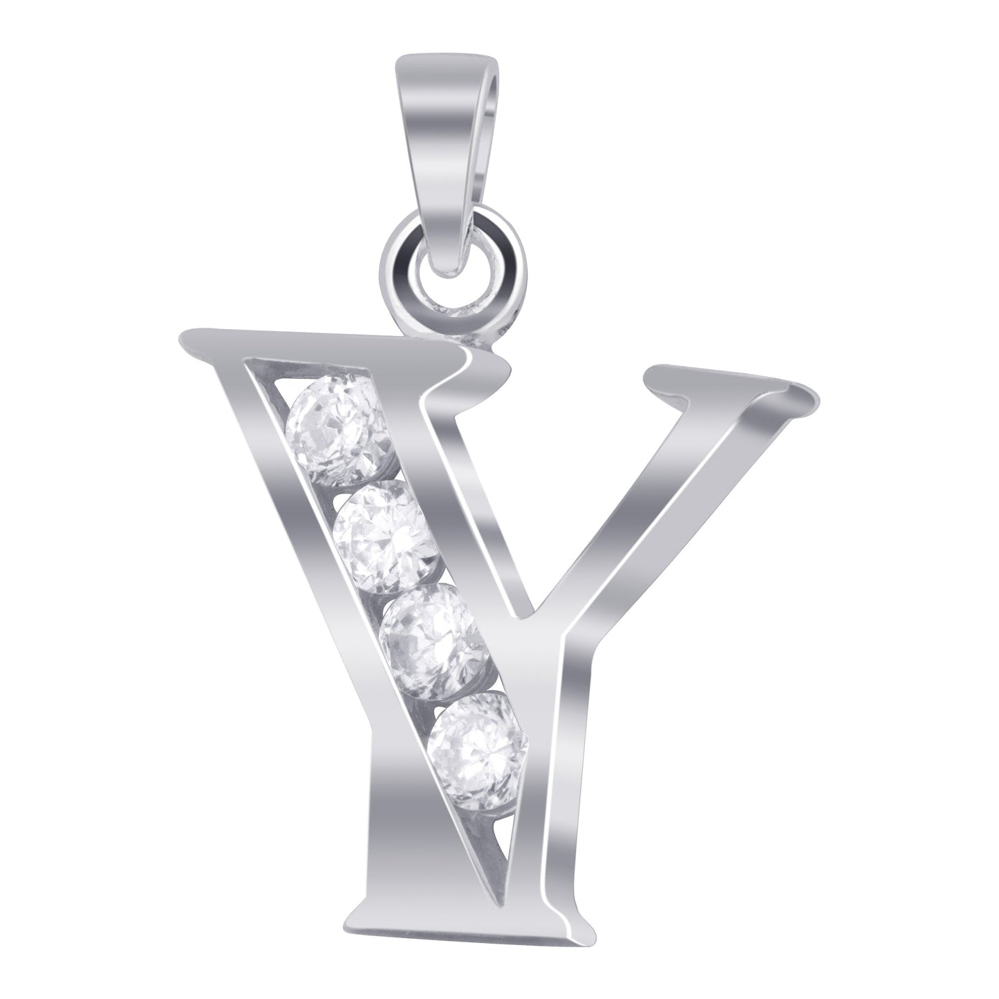 Round Cubic Zirconia .925 Sterling Silver Personalized Initial Pendant