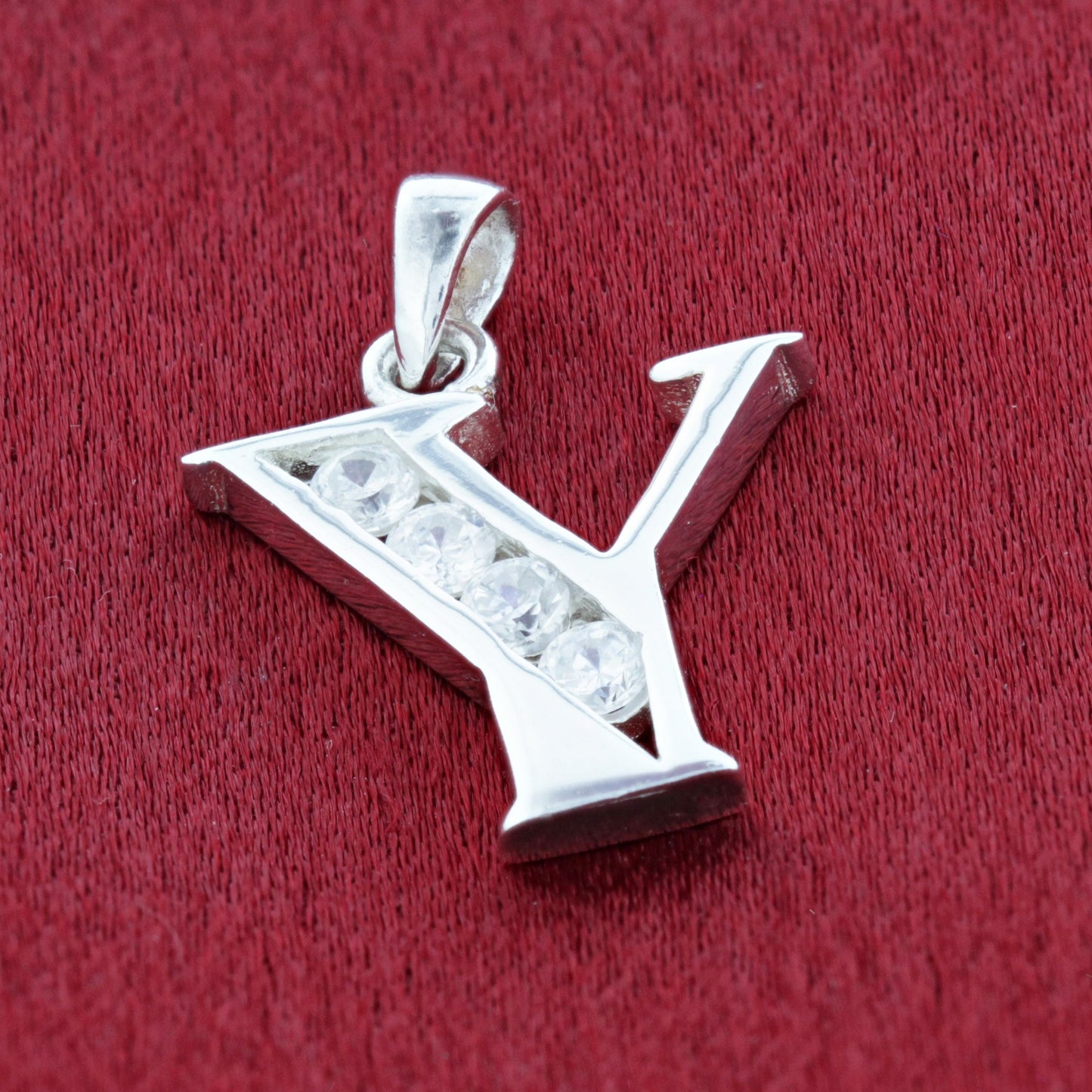 Round Cubic Zirconia .925 Sterling Silver Personalized Initial Pendant