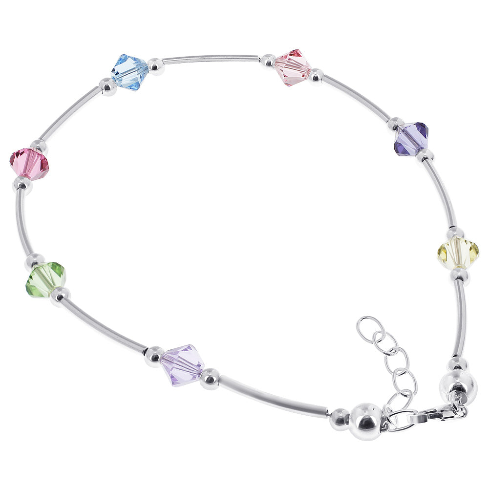 .925 Silver Ankle Bracelet Anklet with Bicone Austrian Crystals