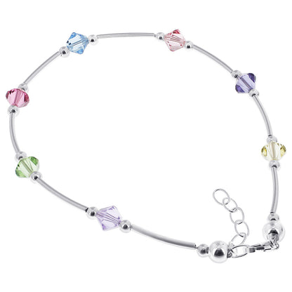 .925 Silver Ankle Bracelet Anklet with Bicone Austrian Crystals