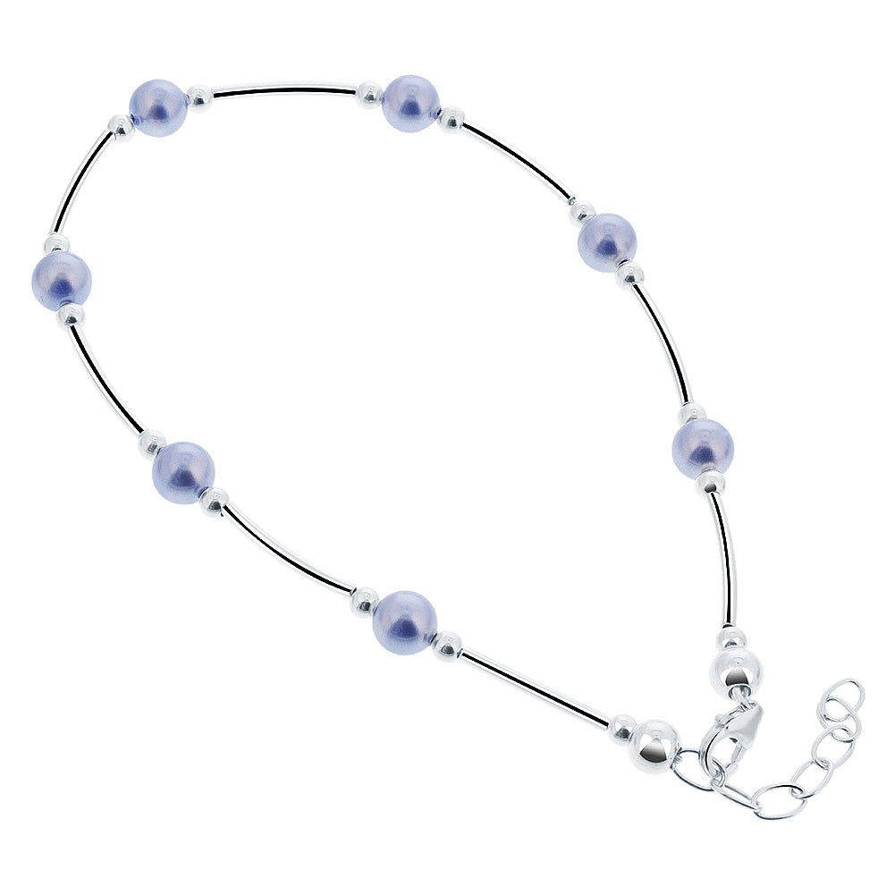 .925 Sterling Silver Pearl Anklet Ankle Bracelet