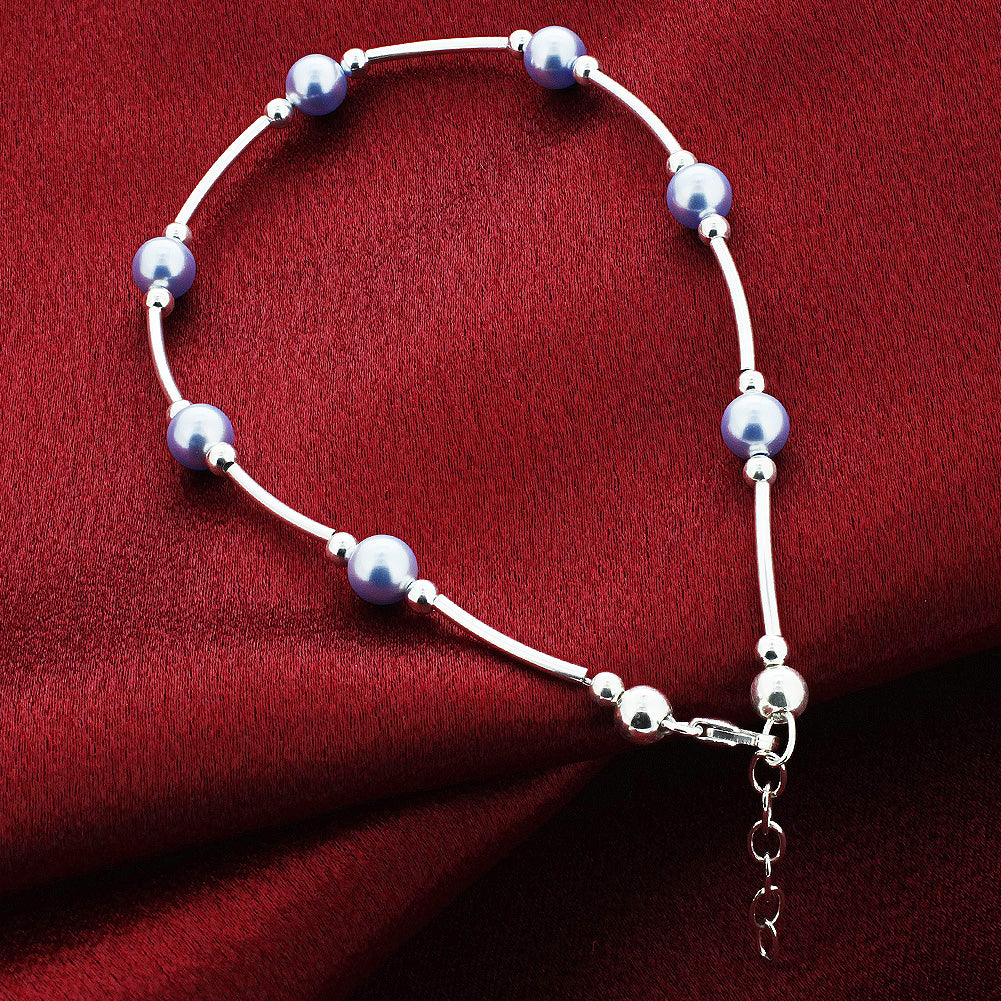 .925 Sterling Silver Pearl Anklet Ankle Bracelet