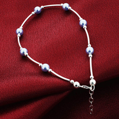 .925 Sterling Silver Pearl Anklet Ankle Bracelet