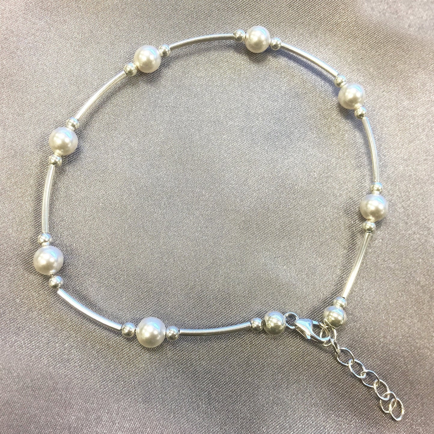 .925 Sterling Silver Pearl Anklet Ankle Bracelet