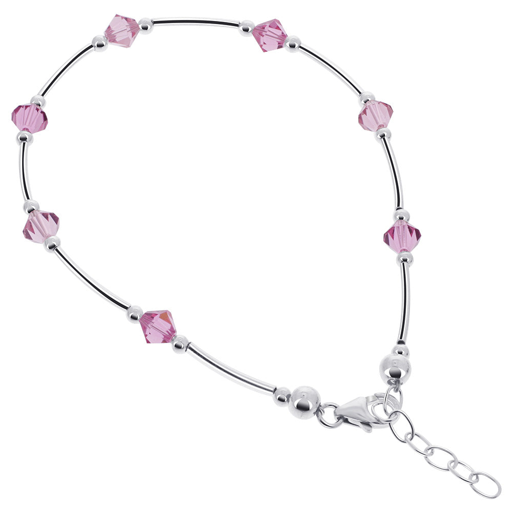 .925 Silver Ankle Bracelet Anklet with Bicone Austrian Crystals