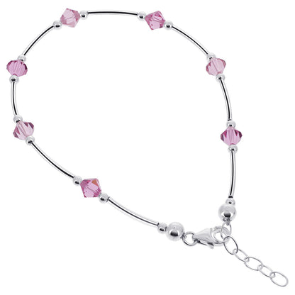 .925 Silver Ankle Bracelet Anklet with Bicone Austrian Crystals