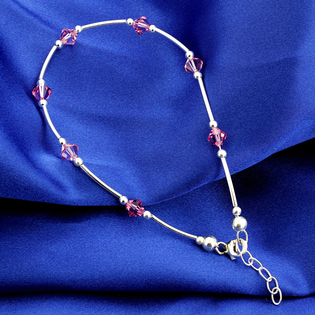 .925 Silver Ankle Bracelet Anklet with Bicone Austrian Crystals
