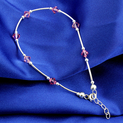 .925 Silver Ankle Bracelet Anklet with Bicone Austrian Crystals