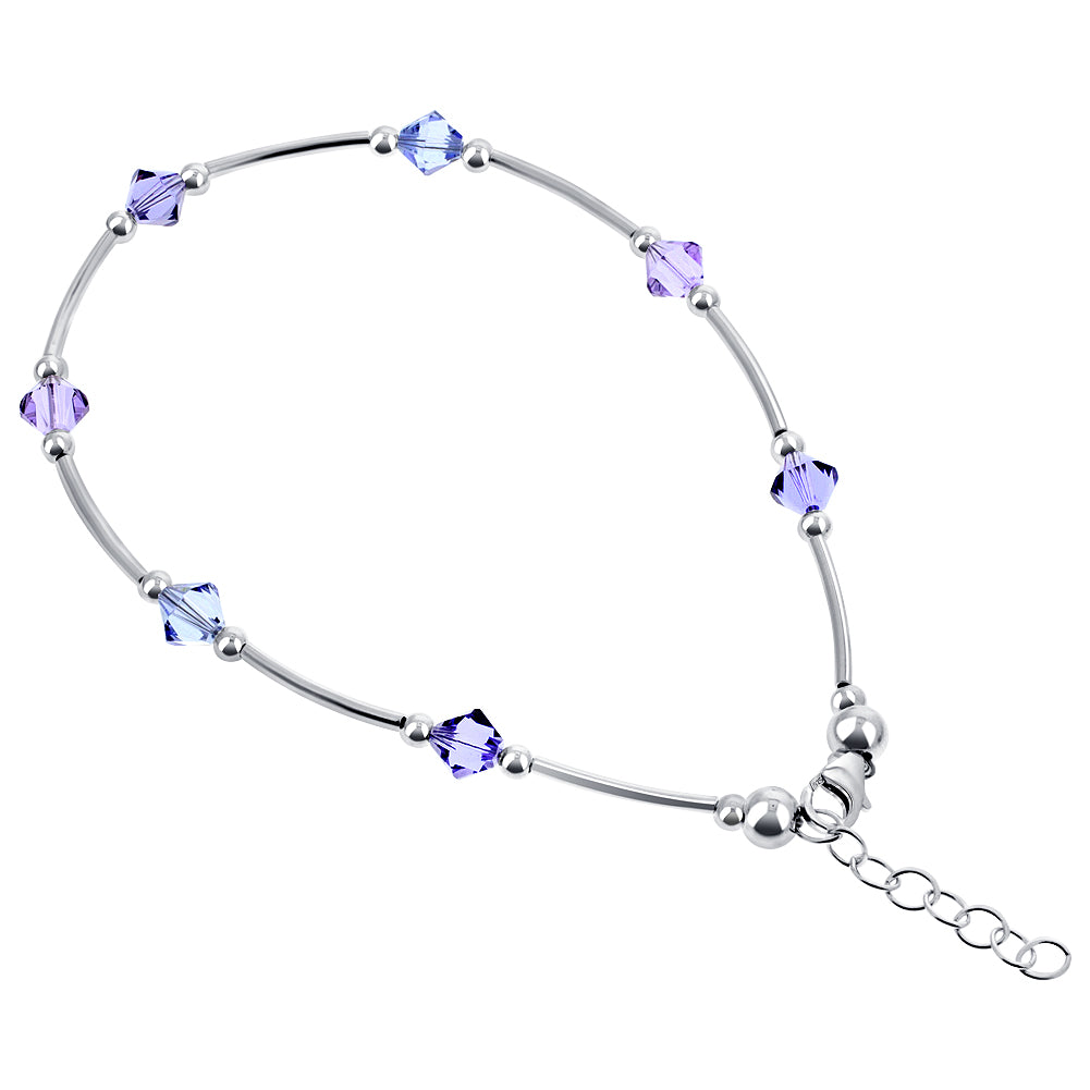 .925 Silver Ankle Bracelet Anklet with Bicone Austrian Crystals