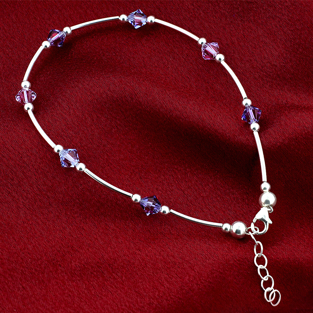 .925 Silver Ankle Bracelet Anklet with Bicone Austrian Crystals