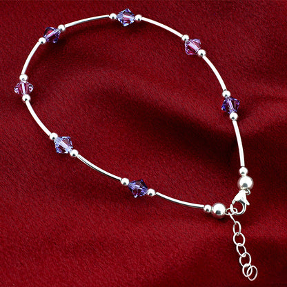 .925 Silver Ankle Bracelet Anklet with Bicone Austrian Crystals