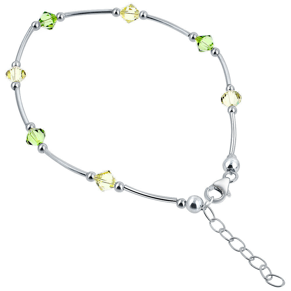 .925 Silver Ankle Bracelet Anklet with Bicone Austrian Crystals