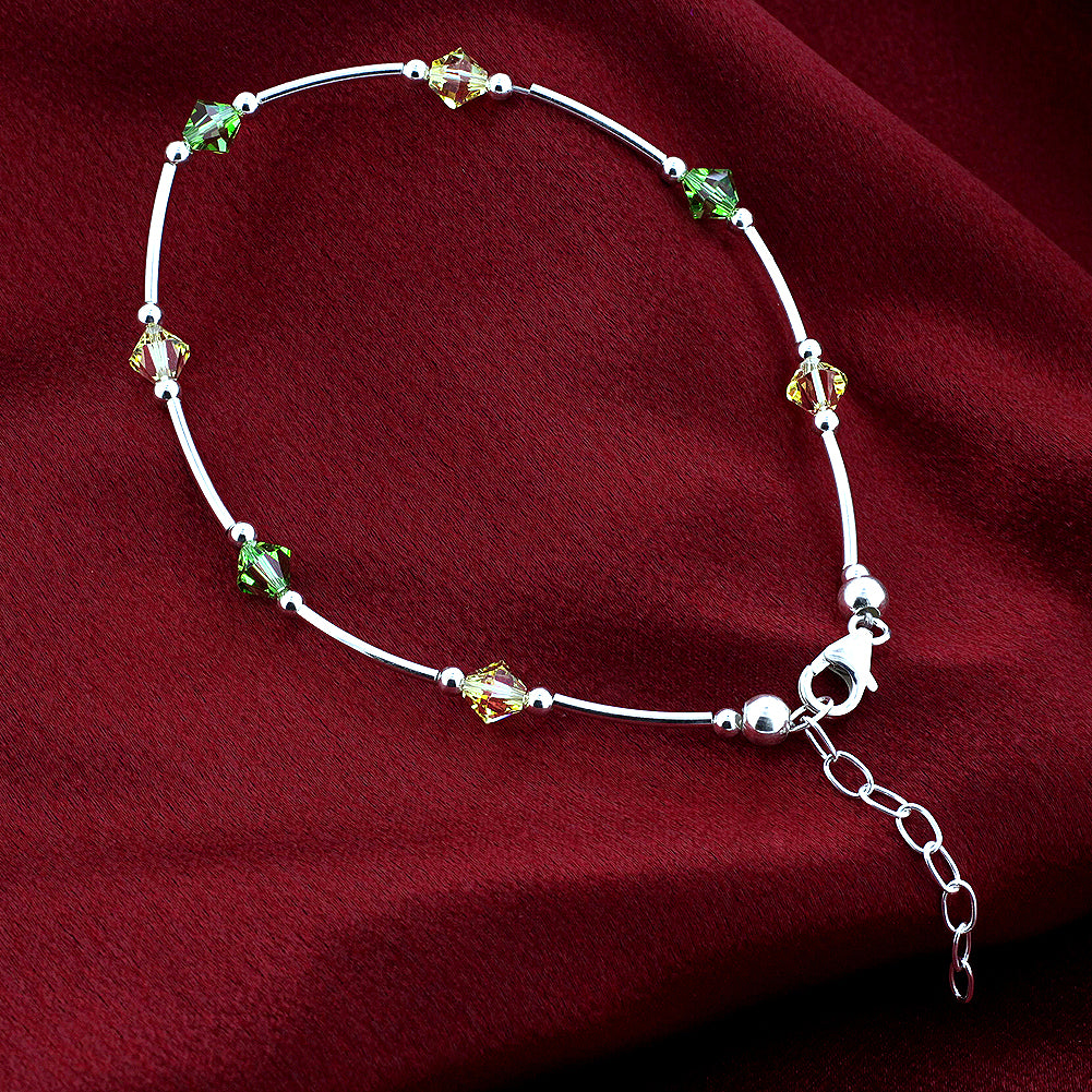.925 Silver Ankle Bracelet Anklet with Bicone Austrian Crystals