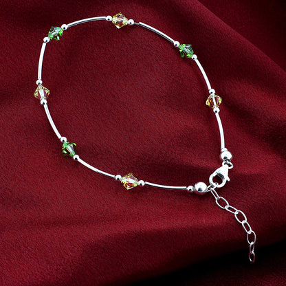 .925 Silver Ankle Bracelet Anklet with Bicone Austrian Crystals