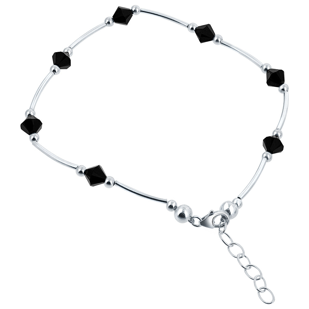 .925 Silver Ankle Bracelet Anklet with Bicone Austrian Crystals