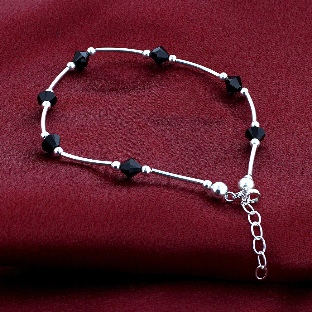 .925 Silver Ankle Bracelet Anklet with Bicone Austrian Crystals