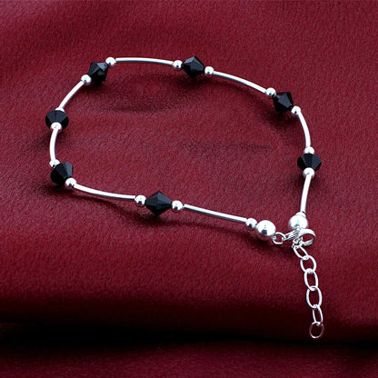 .925 Silver Ankle Bracelet Anklet with Bicone Austrian Crystals