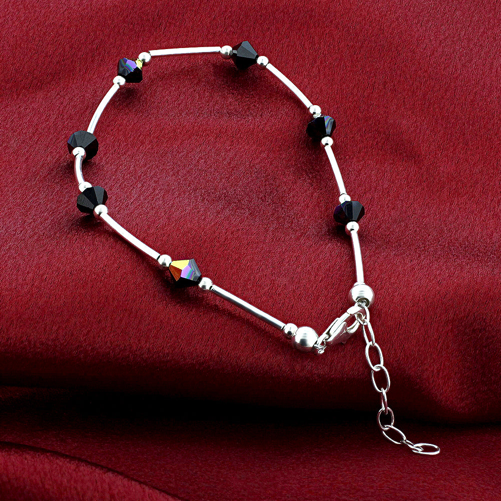 .925 Silver Ankle Bracelet Anklet with Bicone Austrian Crystals