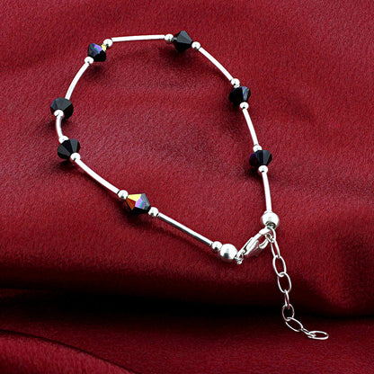 .925 Silver Ankle Bracelet Anklet with Bicone Austrian Crystals