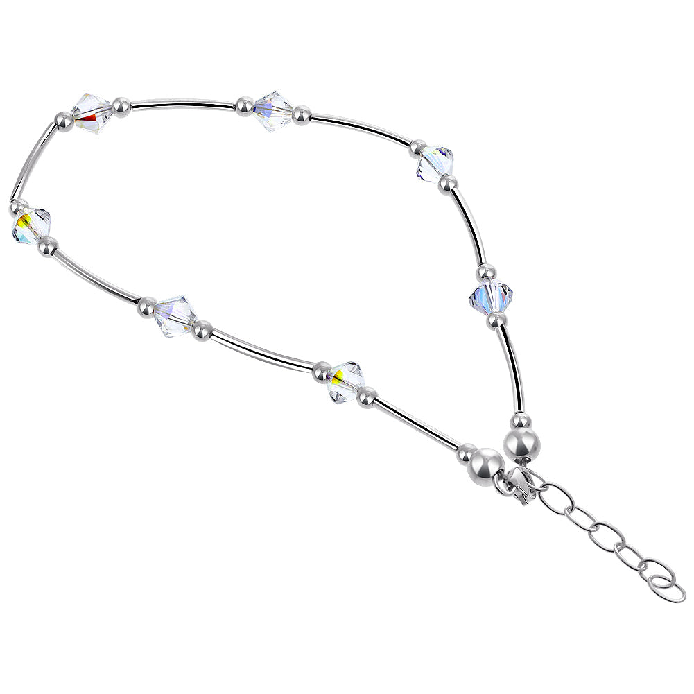 .925 Silver Ankle Bracelet Anklet with Bicone Austrian Crystals
