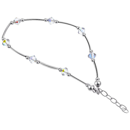 .925 Silver Ankle Bracelet Anklet with Bicone Austrian Crystals