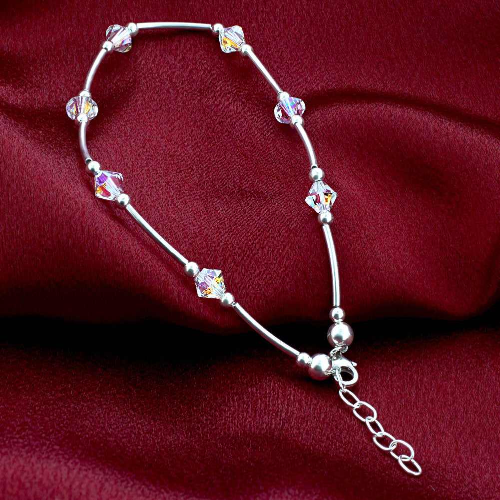 .925 Silver Ankle Bracelet Anklet with Bicone Austrian Crystals