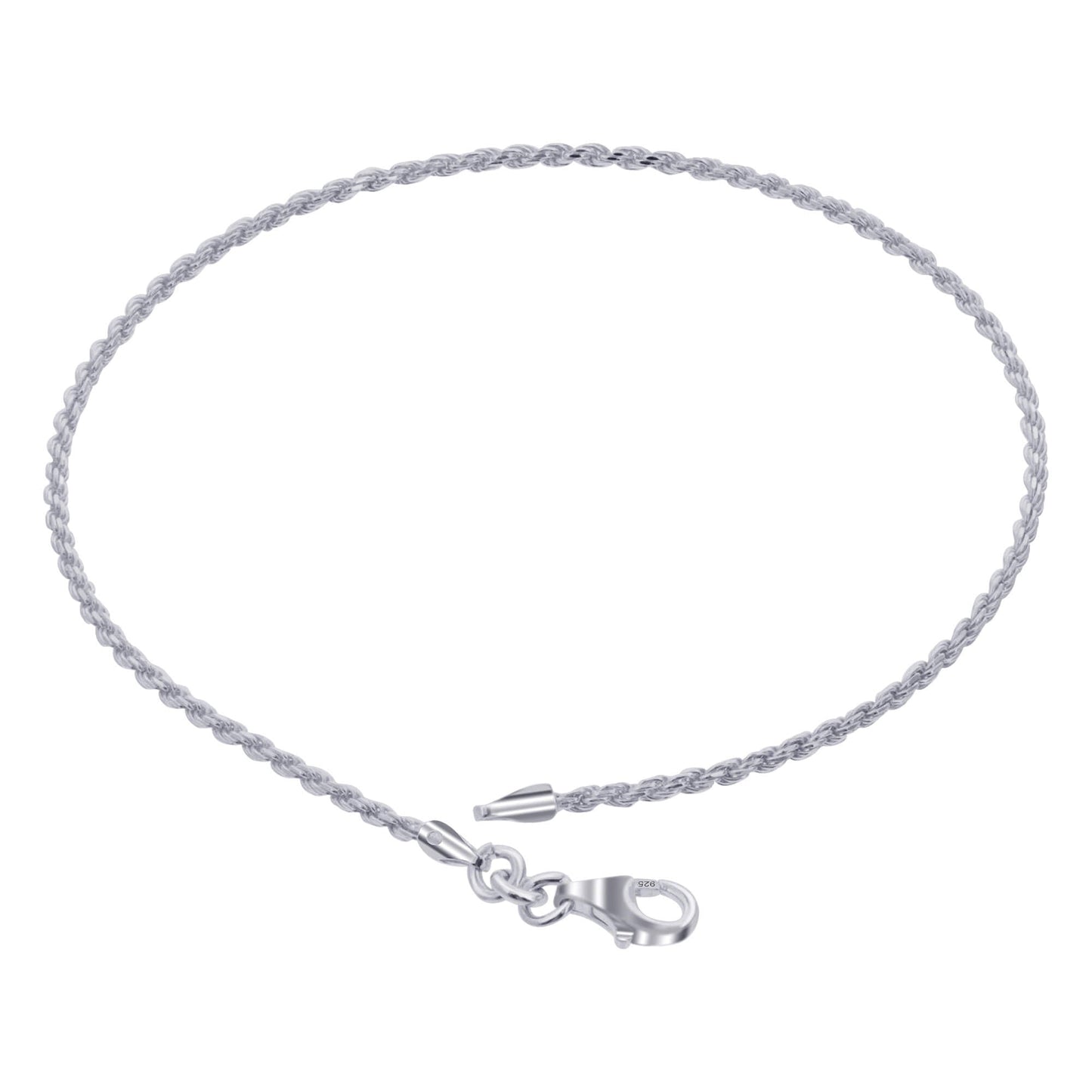 Rope Chain 925 Sterling Silver Bracelet With Lobster Clasp - Gem Avenue
