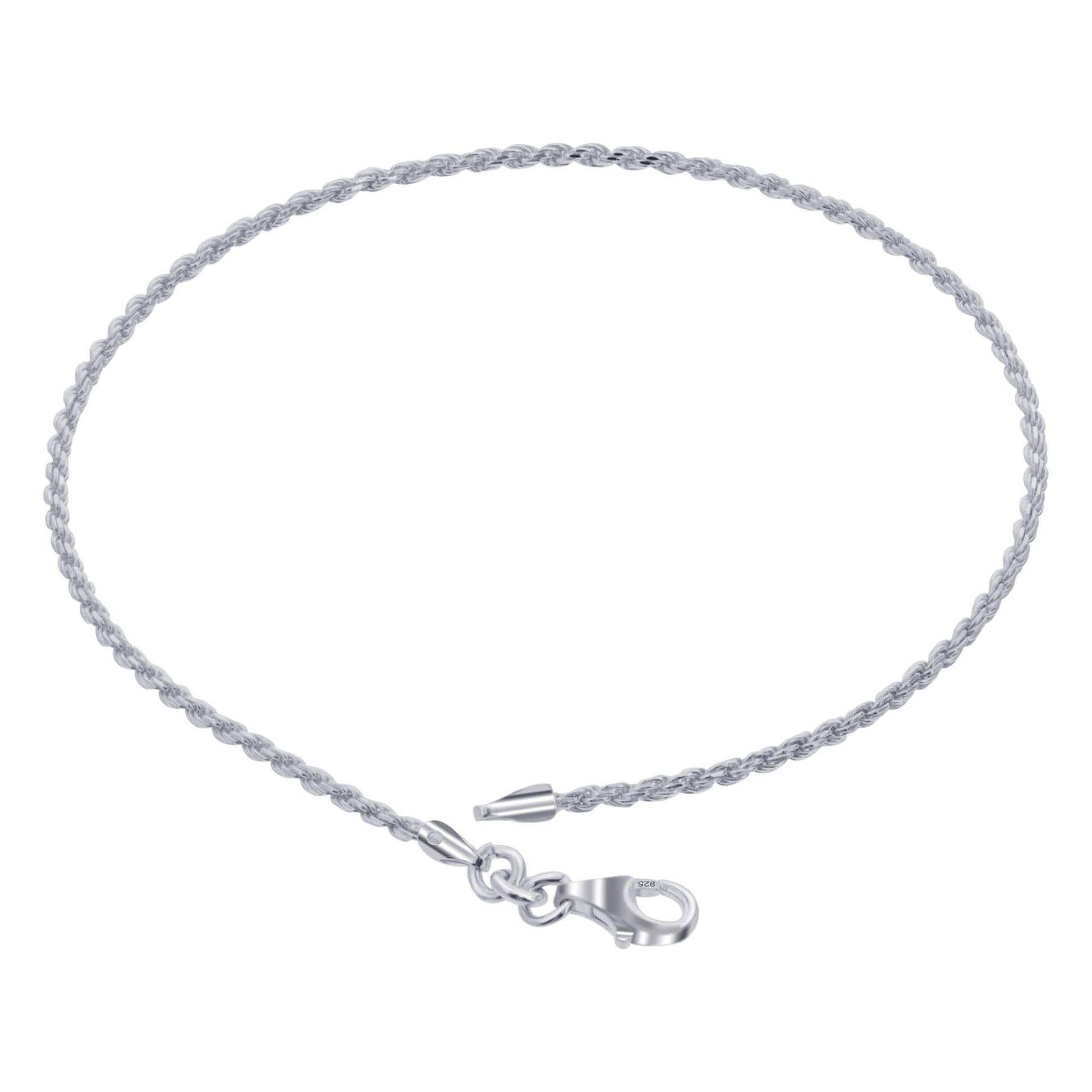Rope Chain 925 Sterling Silver Bracelet With Lobster Clasp - Gem Avenue