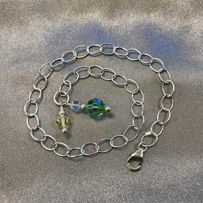 Green Yellow and Clear Austrian Crystals 925 Sterling Silver Foot Chain Anklet Ankle Bracelets - Gem Avenue