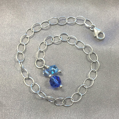 Blue Austrian Crystals 925 Sterling Silver Foot Chain Anklet Ankle Bracelets - Gem Avenue