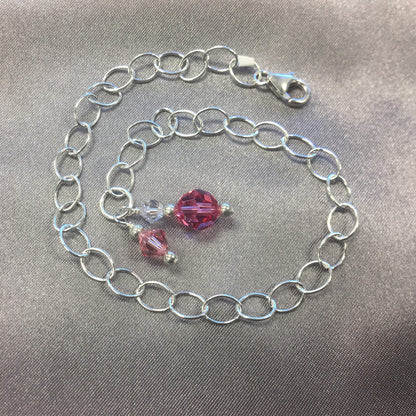 Pink and Clear Austrian Crystals 925 Sterling Silver Foot Chain Anklet Ankle Bracelets - Gem Avenue