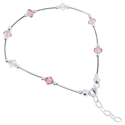 .925 Silver Ankle Bracelet Anklet with Bicone Austrian Crystals